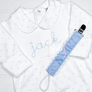 Baby Boy Coming Home Outfit, Monogrammed Romper, Personalized Baby Gift, Monogrammed Footie, Blue Dot Footie, Newborn Footie, 100% cotton