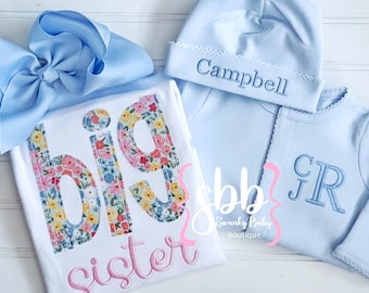Big Sister Shirt, Little Sister Shirt, Sibling Shirts, Sister Applique Shirt, Sister Personalized Shirt, Big Sister Floral Shirt, Custom