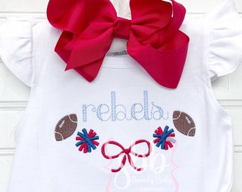 Girls Football Bubble, School Spirit Shirt, Girls Football Ruffle Romper, Girls Pom Pom Shirt, Girls Football Embroidered Shirt, Custom