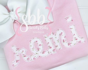 Girls Monogram Sweatshirt, Girls Personalized Sweatshirt, Girls Sweatshirt with Name, Girls Monogrammed Sweatshirt, Embroidered, Floral Name
