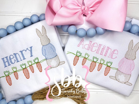 Girls Easter Shirt, Girls Bunny Shirt, Embroidered Bunny Shirt, Monogrammed, Easter Outfit, Matching Brother Sister Easter Shirts