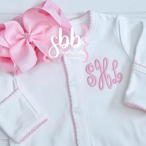 Baby Girl Footie, Coming Home Outfit, Baby Girl Monogrammed Outfit,   Cotton, Newborn Girl Personalized Footie, Baby Shower Gift,