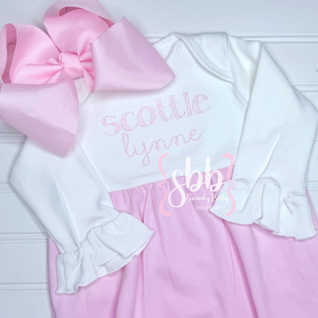 Coming Home Outfit, Monogrammed Baby Gown, Baby Shower Gift ...