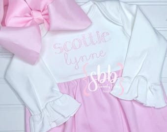 Coming Home Outfit, Monogrammed Baby Gown, Baby Shower Gift, Embroidered Baby Gift, Personalized Baby Gift, Ruffle Gown,