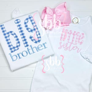 Big Brother Shirt, Big Sister Shirt, Sibling Shirts, Monogrammed Sister Shirt, Monogrammed Brother Shirt, Embroidered Big Sister, Pink, Blue