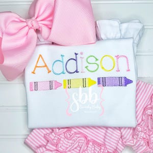 Girls Back to School Shirt, Girls Crayon School Shirt, First Day of School Shirt, Girls Embroidered Shirt, Personalized Girls Shirt, Crayons