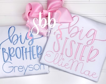 Big Sister Shirt, Big Brother Shirt, Embroidered Big Sister Shirt, Embroidered Big Brother Shirt, Monogrammed Shirt, Matching Sibling Shirts
