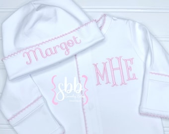 Organic Cotton Baby Girl Footie, Monogrammed Coming Home Outfit