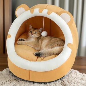 Super Cat Bed - Ciepły domek dla kotów i małych psów - Przytulna mata do spania i relaksu - Poduszka w kształcie jaskini dla kociaka z wzorem namiotu