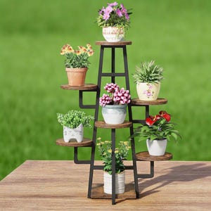 Indoor Blumenständer aus Holz für mehrere Töpfe - 4-stufiges hohes Regal für Zimmerpflanzen, Balkon, Ecke oder Wohnzimmer, für 5 Pflanzgefäße