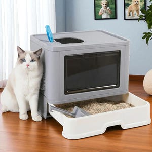 Foldable Cat Litter Box | Easy Clean Pet Toilet | Portable Kitten Waste Container | Indoor Animals Essentials | Drawer Design with Scoop