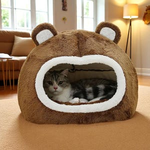 Plush Cat Bed Cave for Kittens & Small Dogs | Soft Puppy Bed | Luxury Cat Cave | Warm Pet House  Pet Gifts |  Cozy Indoor Pet Bed with Ears