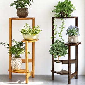 Bambus Blumenständer 3-stöckig | Eckpflanzenregal | Blumentopf | Blumentopflappen Holzständer | Lagerregal für Balkon Garten Terrasse
