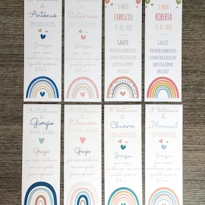 10 SEGNALIBRI SEGNAPOSTO arcobaleno - Battesimo Nascita