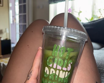 Hot Girls Drink Matcha Tumbler | 16oz Iced Matcha Cup with Straw | Aesthetic Matcha Girl Gift | Cute Reusable Coffee Cup