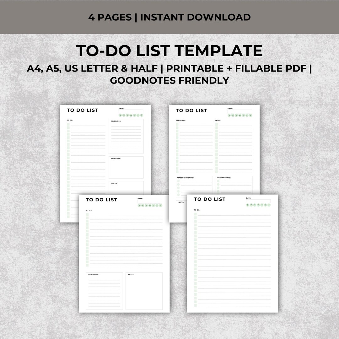 Daily To-do List Template | Minimalist Printable Planner (fillable PDF ...