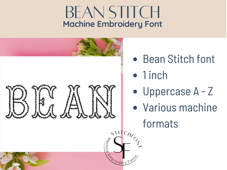Machine Embroidery Bean Stitch Font - Bean - 1 Size - 8 Formats ...