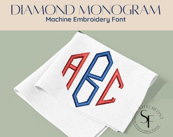 Machine Embroidery Satin Stitch Font - Diamond Monogram - 1 sizes - 8 formats - Instant Download - StitchFont Monogram Personalisation