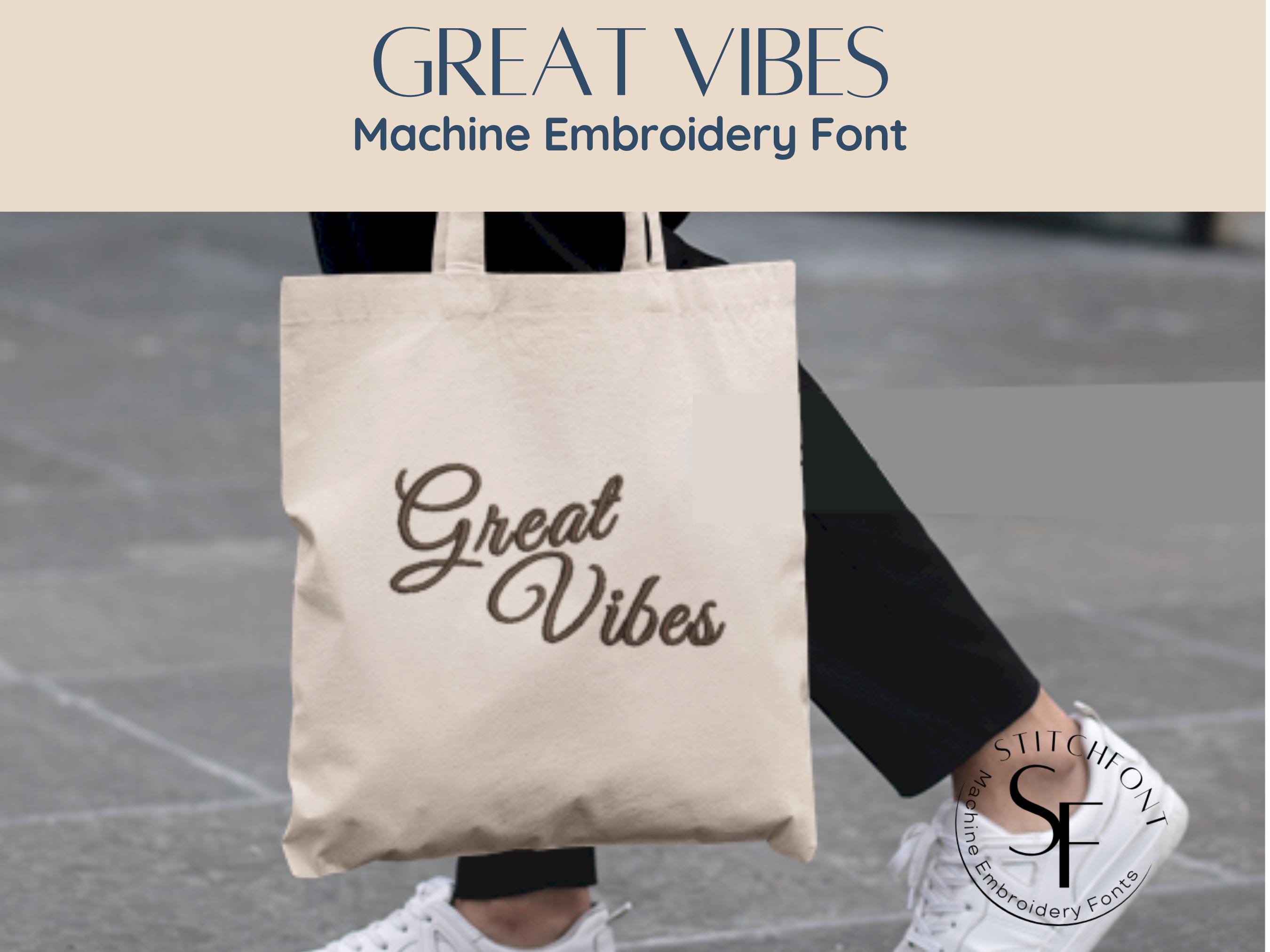 Machine Embroidery Satin Stitch Font  - Great Vibes - 3 sizes - 8 formats - Instant Download - StitchFont Monogram Personalisation