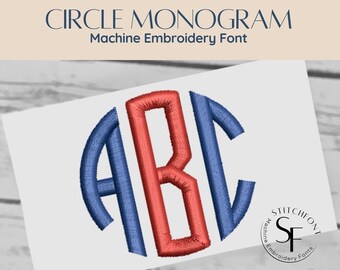 Machine Embroidery Satin Stitch Font - Circle Monogram - 2 sizes - 8 formats - Instant Download - StitchFont Monogram Personalisation