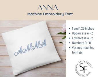 Anna Machine Embroidery Satin Font Alphabet - 2 sizes - 8 formats - Instant Download - StitchFont Designs Monogram Personalisation