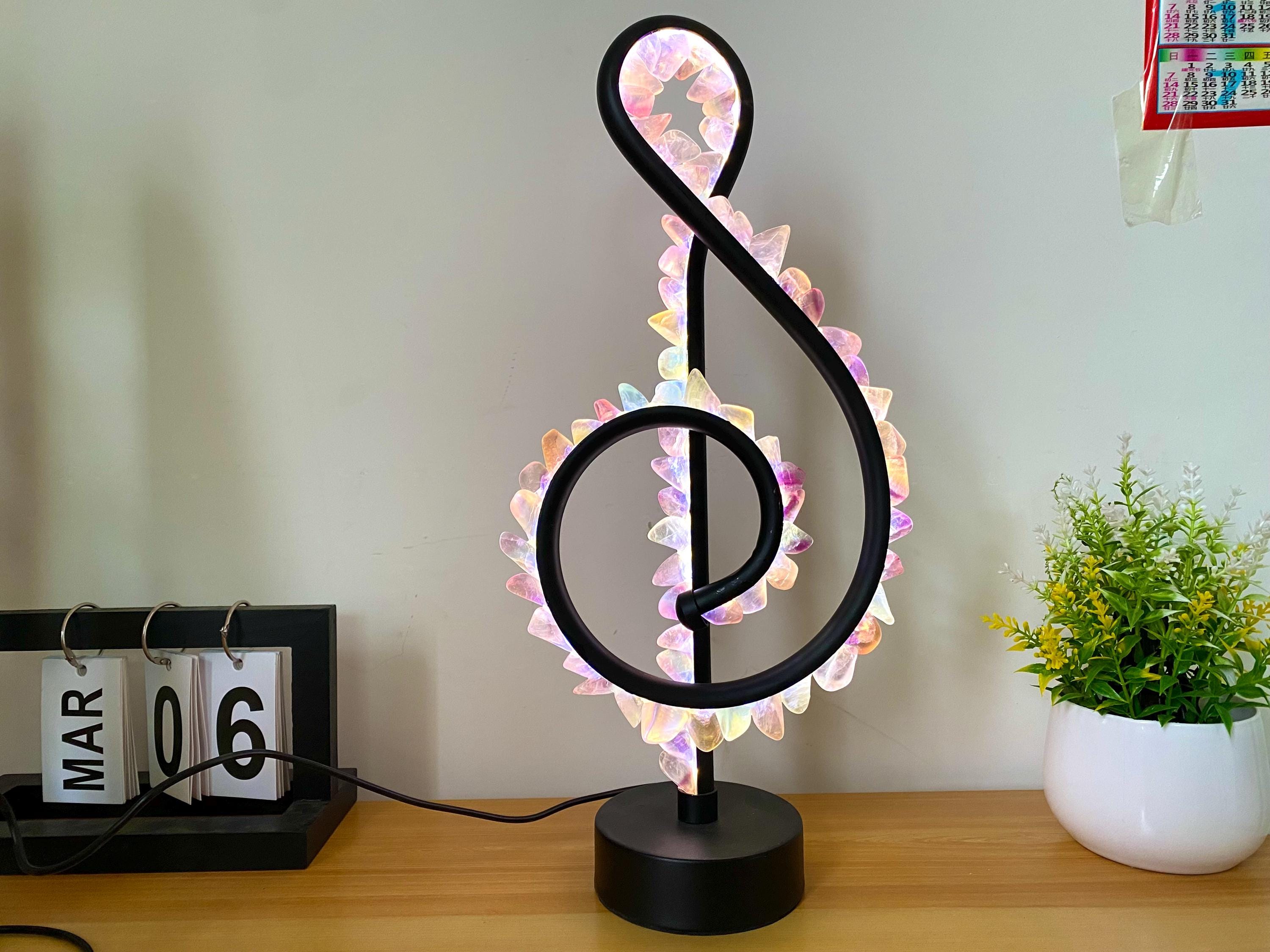 16'' Natural Rainbow Fluorite Lamp,Crystal Light, Table Lamp,Desk Lamp, Crystal Lamp, Music Shape,Night Light, Gift. USB Light