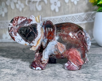4.5&#39;&#39; BIG Natural Crazy Lace Agate Elephants, Crystal Elephants, Healing Quartz Animals, Crystal Decor
