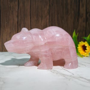 4.5&#39;&#39; Nautral Rose Quartz Bears, Crystal Animals, Healing Quartz Bear Carvings