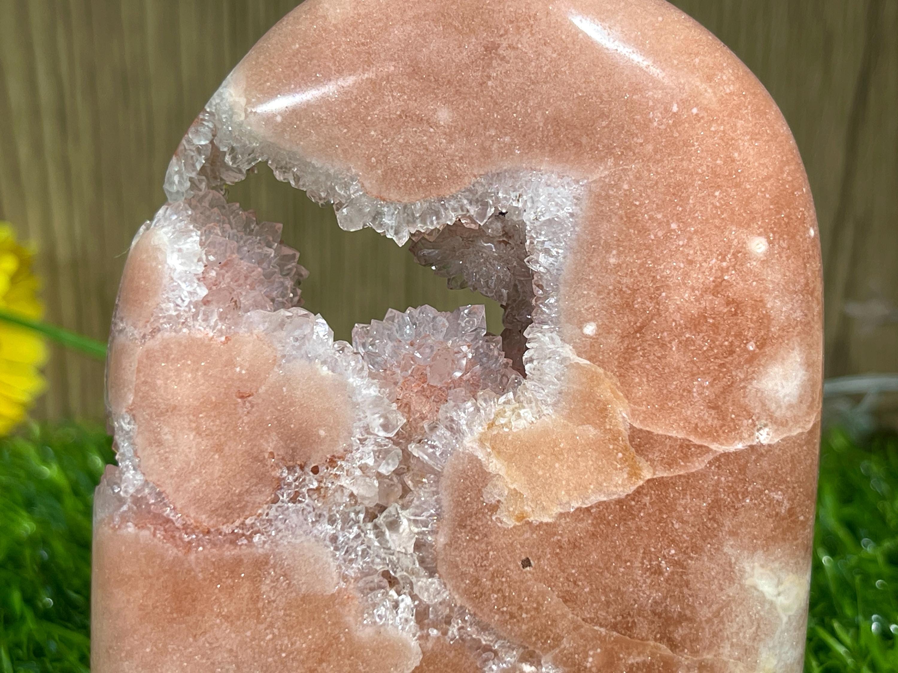 3.6インチ天然ピンクアメジストジオードフリーフォーム、彫刻された