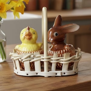 Vintage Bunny and Chick Spring Salt and Pepper Shakers, 1950s Goebel Easter Set