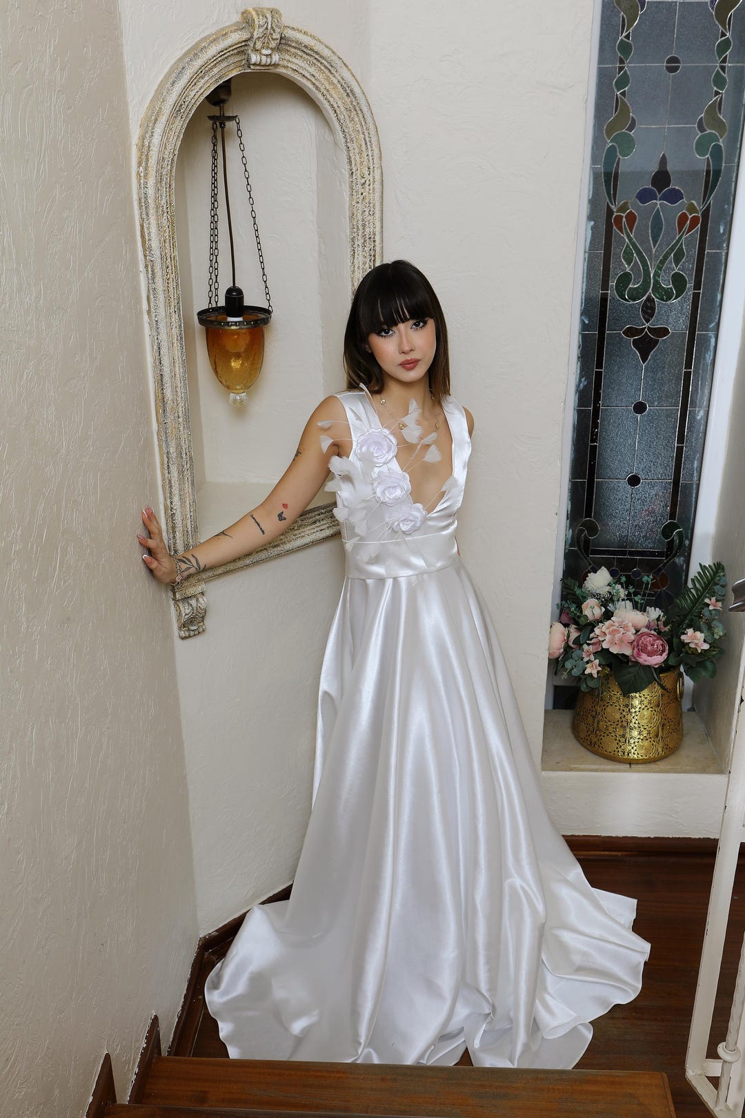 Feathered Satin Dress main image 0