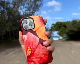 Pink Hibiscus Phone Tough Case Tropical Floral Flower Print Cover iPhone 17 16 15 14 13 12 11 Pro Max Summer Hawaiian Girly Aesthetic Case