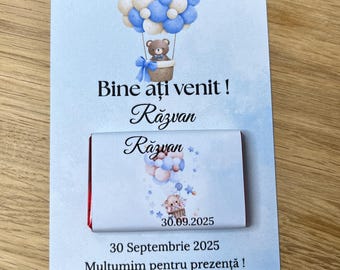Personalized card and chocolate for baptism, wedding, ceremony, guest gift, personalized treat, pleasure of giving