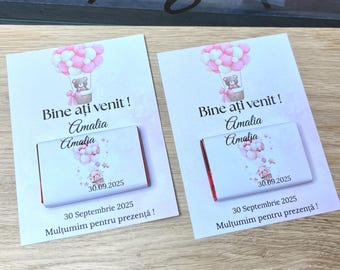Personalized card and chocolate for baptism, wedding, ceremony, guest gift, personalized treat, pleasure of giving