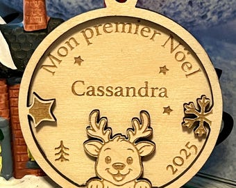 Christmas keepsake bauble, personalized wooden Christmas decoration, name for the Christmas tree, My First Christmas gift bauble