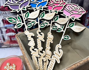 Rose éternelle ou pivoine en bois, Cadeau personnalisé pour maman, grand-mère, nounou, Fleur éternelle pour atsem, maîtresse,Saint-Valentin