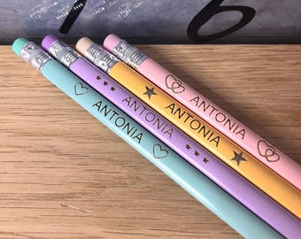 Personalized pastel colored pencils, set of 4 HB pencils