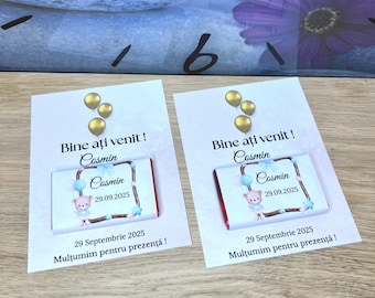 Personalized card and chocolate for baptism, wedding, ceremony, guest gift, personalized treat, pleasure of giving