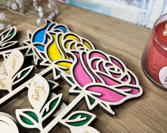 Wooden rose - eternal flower - personalized rose - mom gift, end-of-year teacher gift, atsem, grandma, nanny - Mother's Day gift