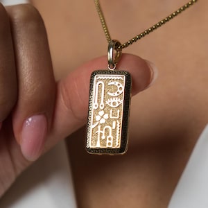 Egyptian Gold Pendant Necklace – Luxury Ancient Hieroglyph Jewelry, Elegant Pendant