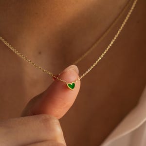 Mini 14k Gold Heart Necklace: Enamel Pendant, Elegant Jewelry
