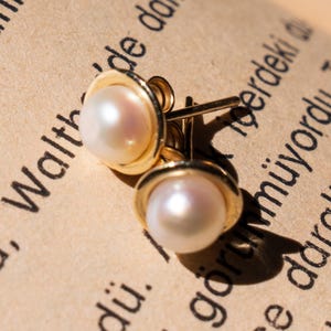 Mini Pearl Stud Earrings 14K Gold, Dainty Classic Pearl Jewelry, Simple Gold Studs, Gift for Her, Bridesmaid or Anniversary Present