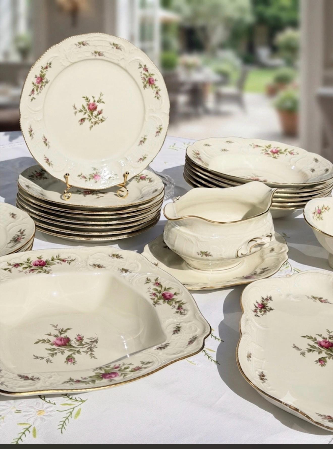 Antique Moss Rose China Set - Etsy