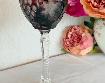 Copa de vino vintage Anna Hütte Traube de cristal, cristal alemán tallado en tono marrón ahumado, copa grande de cristal Römer.