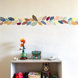 Hand Painted Leaf Wall Decals, Wallpaper Border for Nursery, Peel and Stick Wall Trim, Reusable Nature Wall Stickers Confetti Garland