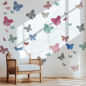Vlindermuurschildering, vlindermuurstickers, handgeschilderde muurstickers, vlinderbehang, verwijderbare peel-and-stick muurkunst van textiel