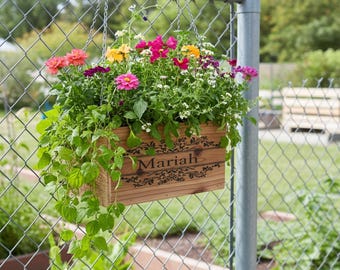 Custom Personalized Chain-link Fence Flower Box – Cedar Wood Garden Planter Box, Customizable Tool Organizer, Rustic Garden Box