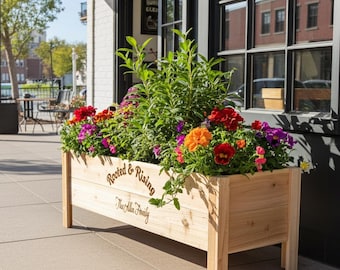 Custom Raised Cedar Garden Planter Box, Personalized Outdoor Planter for Commercial Spaces, Home Gardens & Wedding Events