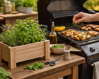 Indoor Herb Planter Box with Legs – Handmade Cedar Wooden Garden Boxes, Basil, Mint, Cilantro, Parsley Kitchen Herbs Garden