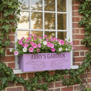 Custom Personalized Painted Cedar Window Planter Box – Engraved Railing Flower Pot, Outdoor Wooden Flower Box, Rustic Garden Decor Gift
